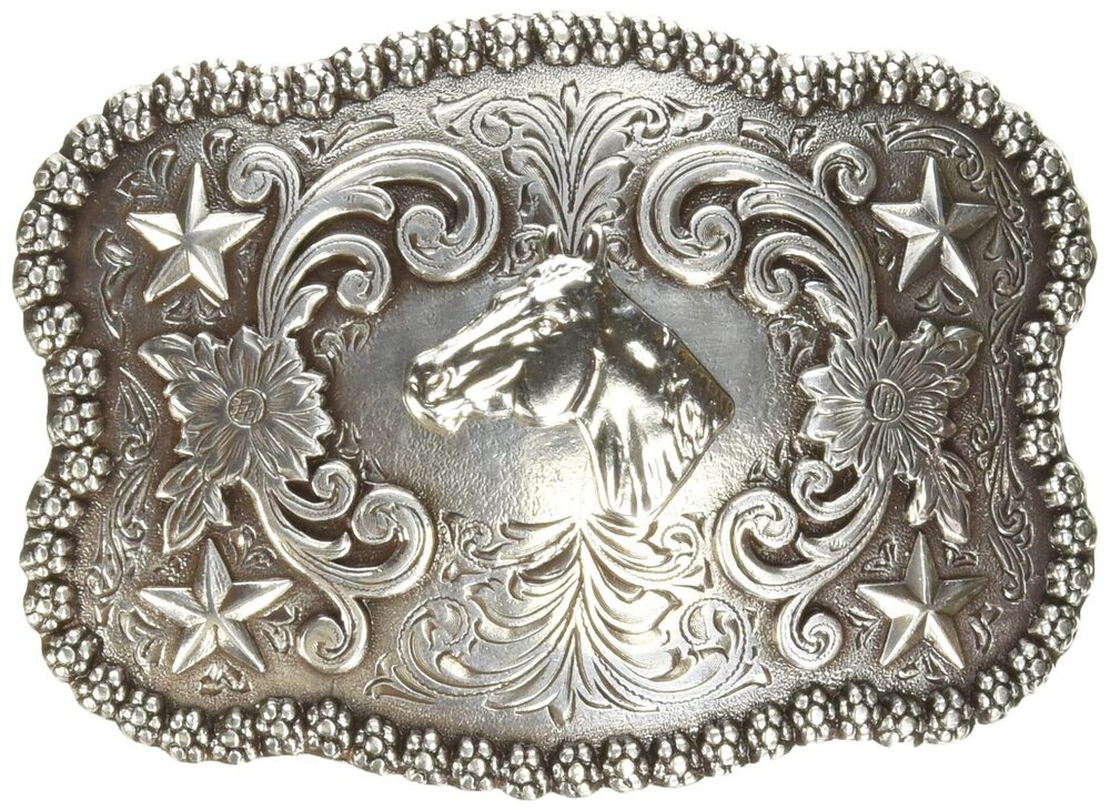 4315 Nocona 's Silver Horse Head Square Scalop Buckle, One Size